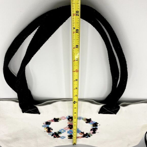 Vintage Disney Large Canvas Tote Bag Flower Peace Silhouette Mickey Hippy Boho - Picture 13 of 13